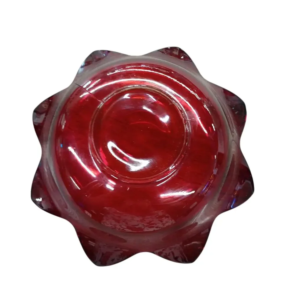 Vintage Fenton Ruby Red Amberina Tulip 8 Petal Flower Glass Bowl